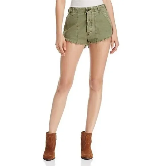 Free People Raw and Patched Standoff Short Cotton Soft Natural Mossy - Picture 5 of 14